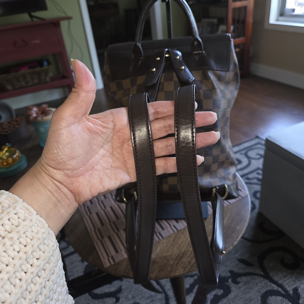 Authentic Louis Vuitton Brown Checkered Backpack with Dark Leather Trim - Picture 6 of 14